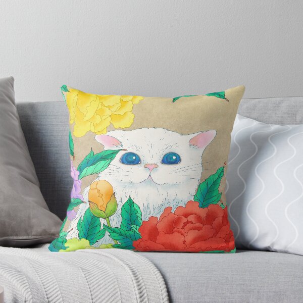 Item preview, Timeless Grace: White Cat and Peonies on Antique Hanji designed and sold by QamarART Paintings.