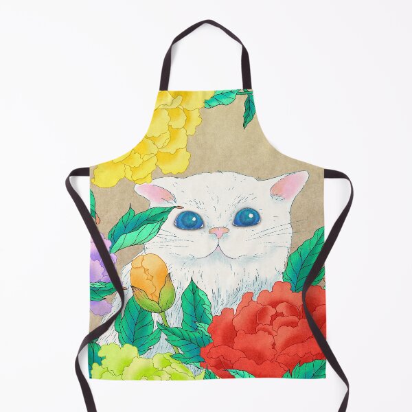 Artikelvorschau, Zeitlose Anmut: Weiße Katze und Pfingstrosen auf antikem Hanji-Papier entworfen und verkauft von QamarART Paintings.