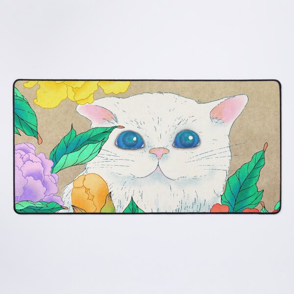 Item preview, Timeless Grace: White Cat and Peonies on Antique Hanji designed and sold by QamarART Paintings.