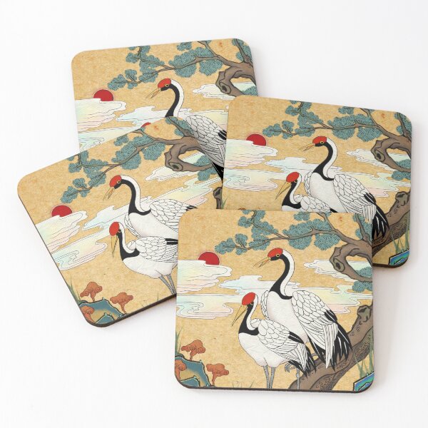 Item preview, Noble Longevity: Cranes on a Pine Tree in Golden Earth  designed and sold by QamarART Paintings.
