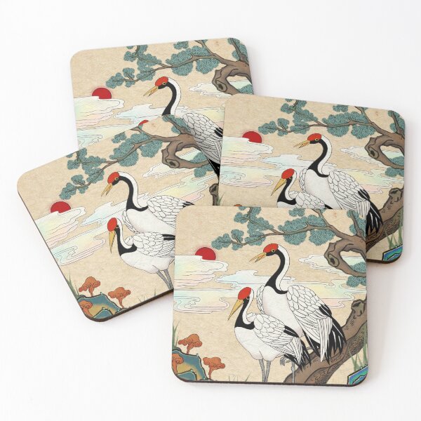 Item preview, Pure Longevity: Cranes on a Pine Tree in Light Ocher  designed and sold by QamarART Paintings.