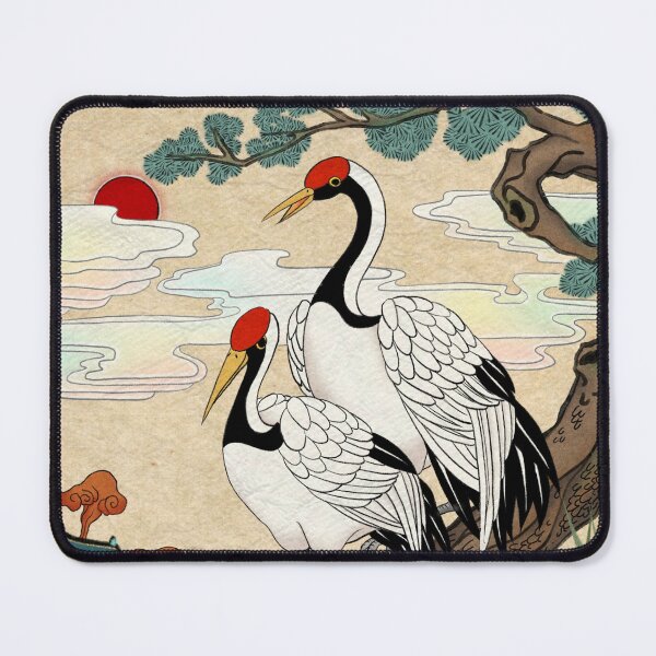 Item preview, Pure Longevity: Cranes on a Pine Tree in Light Ocher  designed and sold by QamarART Paintings.