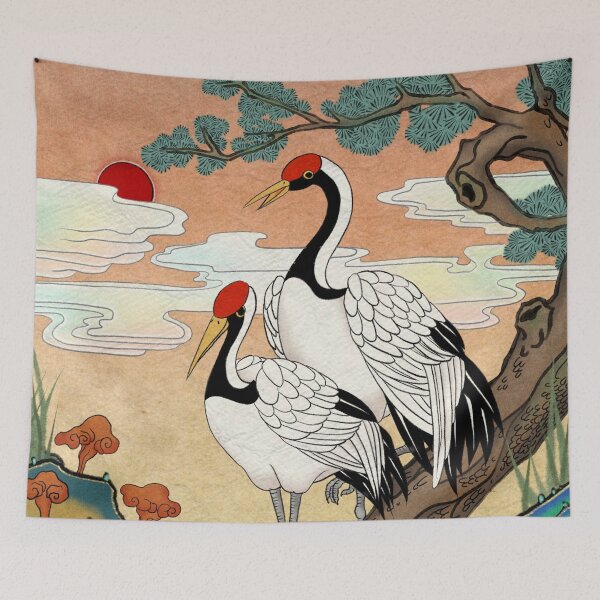 Item preview, Evening Peace: Cranes on a Pine Tree in Sunset Glow  designed and sold by QamarART Paintings.