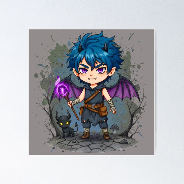 Item preview, Dark Wizard Chibi with Shadow Familiar and Staff designed and sold by MBBialyPiksel.