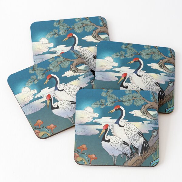 Item preview, Moonlit Longevity: Cranes on a Pine Tree in Azure Night designed and sold by QamarART Paintings.
