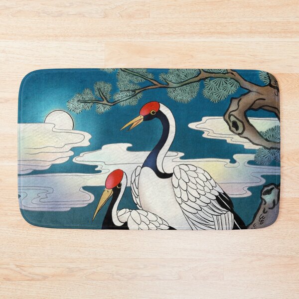 Item preview, Moonlit Longevity: Cranes on a Pine Tree in Azure Night designed and sold by QamarART Paintings.
