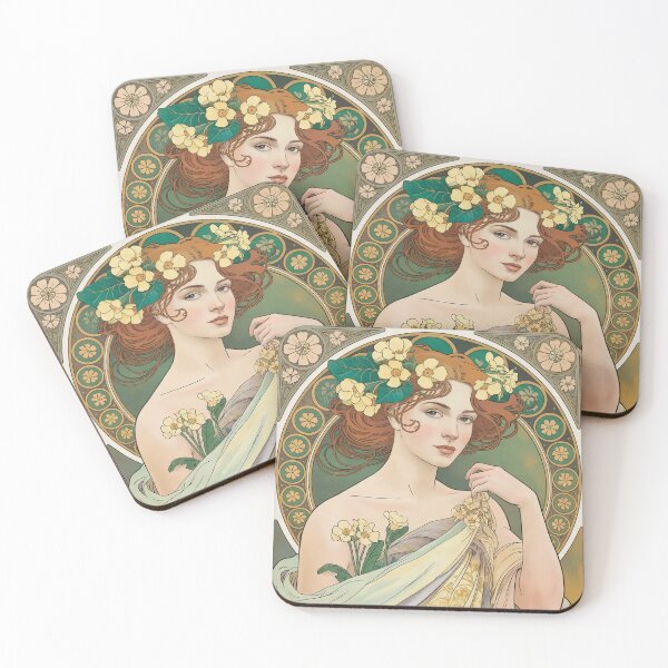 Item preview, Art Nouveau Primrose Woman Poster, Mucha Style Vintage Floral Illustration, Elegant Spring Goddess Wall Art, Antique Botanical Feminine Decor Print designed and sold by Tamas Das.