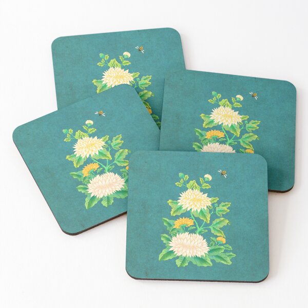 Item preview, Vibrant Solitude: Chrysanthemum and Bee in Deep Teal designed and sold by QamarART Paintings.