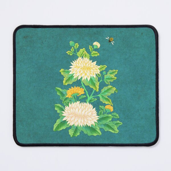 Item preview, Vibrant Solitude: Chrysanthemum and Bee in Deep Teal designed and sold by QamarART Paintings.