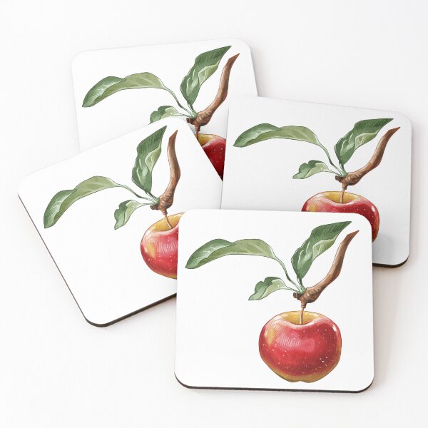 Item preview, Red apple with green leaves on a branch under bright light in autumn setting showing fresh and healthy fruit designed and sold by Ms. Iryna.