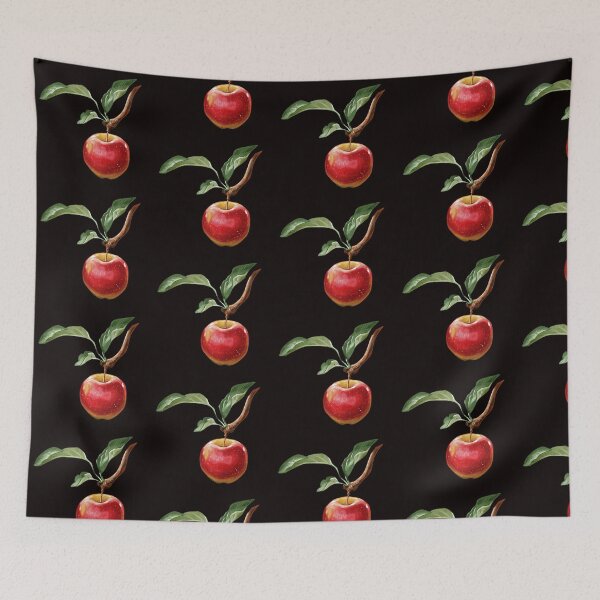 Item preview, Red apple with green leaves on a branch under bright light in autumn setting showing fresh and healthy fruit designed and sold by Ms. Iryna.