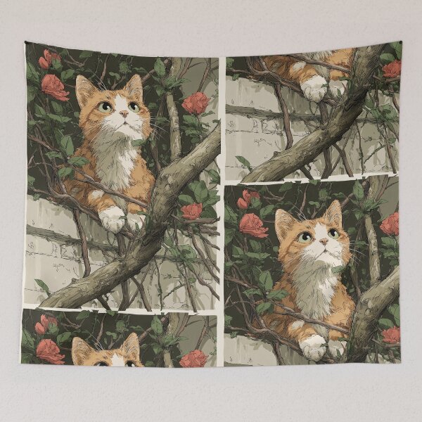 Item preview, Vintage Cat Florals designed and sold by Whimsy-Glim.