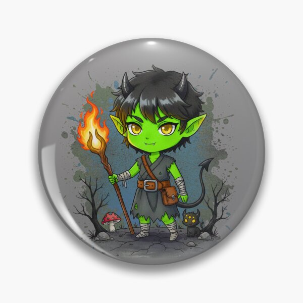 Item preview, Kawaii Green Goblin Mage with Flaming Staff designed and sold by MBBialyPiksel.