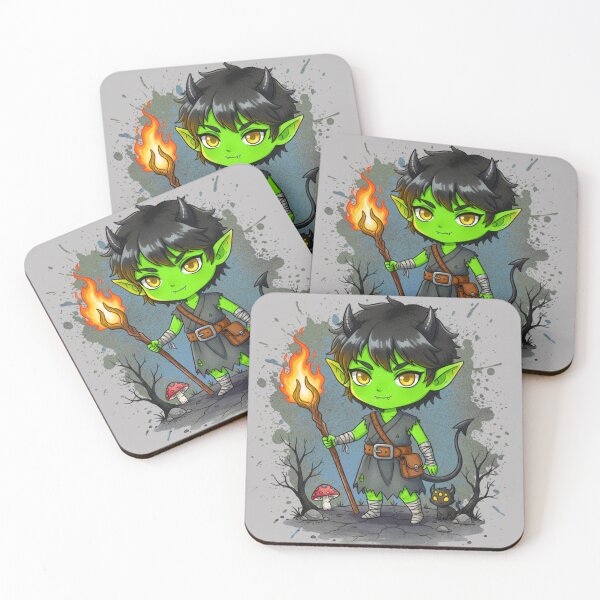 Item preview, Kawaii Green Goblin Mage with Flaming Staff designed and sold by MBBialyPiksel.