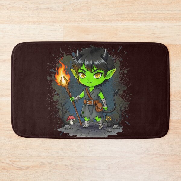 Item preview, Kawaii Green Goblin Mage with Flaming Staff designed and sold by MBBialyPiksel.