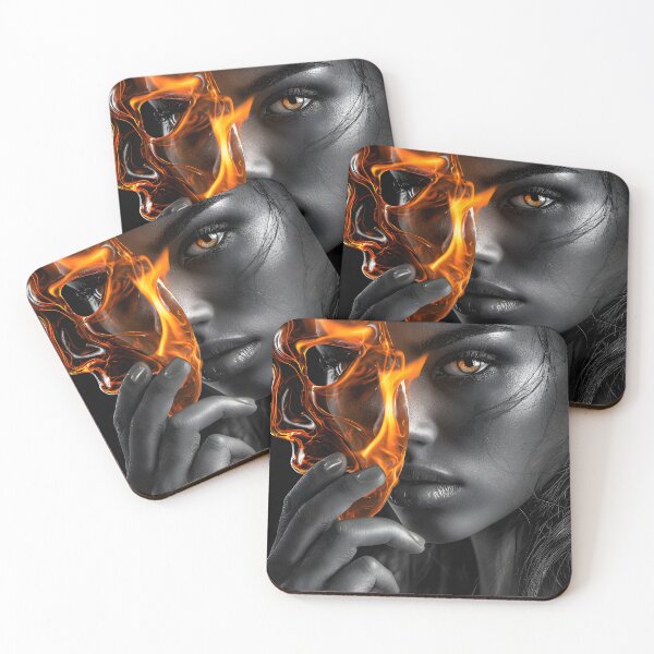 Item preview, Intense Portrait with Fiery Mask and Deep Eyes designed and sold by Artessie.