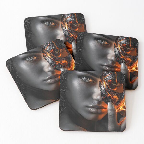 Item preview, Intense Portrait with Fiery Mask and Deep Eyes designed and sold by Artessie.