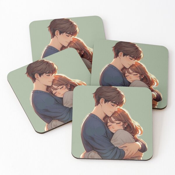 Item preview, Aesthetic Anime Couple Hugging Illustration designed and sold by GunnuDesigns.
