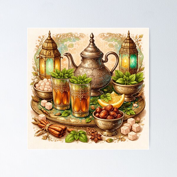 Item preview, Morocco Mint Tea Vintage Teacups designed and sold by Myra365Art.