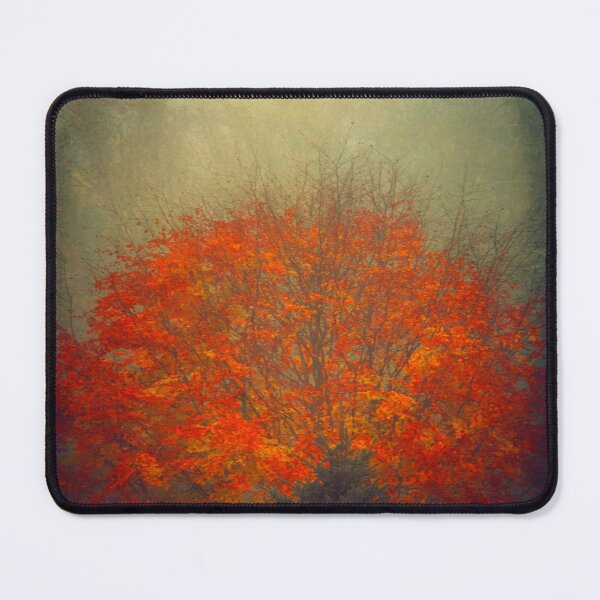Item preview, Vibrant  Red Autumn Tree in Mist designed and sold by Dyrk Wyst Redbubble Shop.