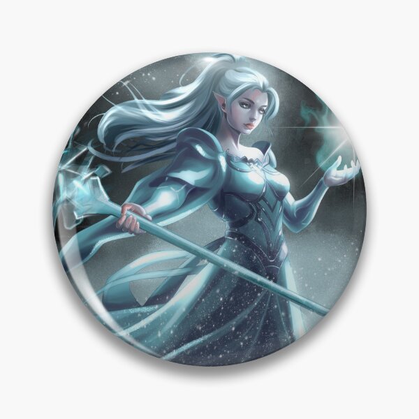 Item preview, Woman with long hair holding a staff and glowing orb in a snowy setting with dark background designed and sold by Ms. Iryna.