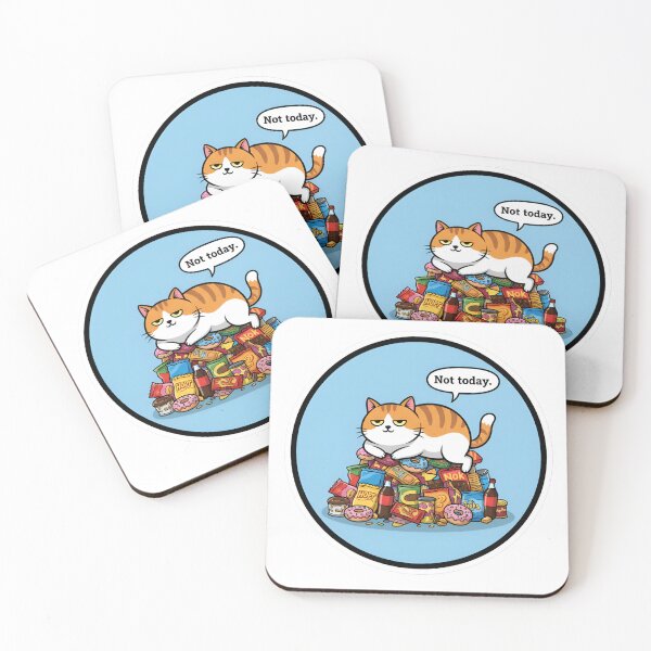 Item preview, Not Today Cat Sticker – Chubby Lazy Cat on Snacks | Humorous Relatable Cartoon Illustration designed and sold by ZyxDes.