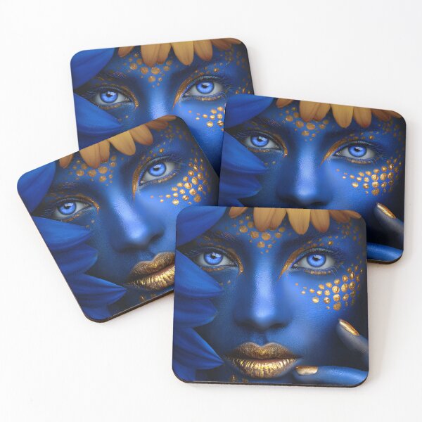 Item preview, Vibrant Blue and Gold Floral Face Artistry Display designed and sold by Artessie.
