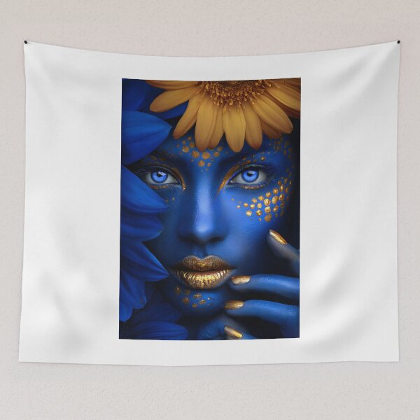 Item preview, Vibrant Blue and Gold Floral Face Artistry Display designed and sold by Artessie.
