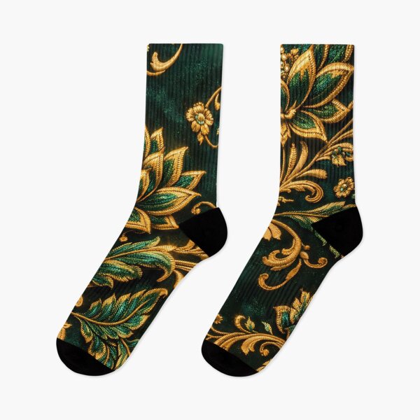 Item preview, Luxury Gold Floral Ornament on Emerald Green Background designed and sold by aminz4.