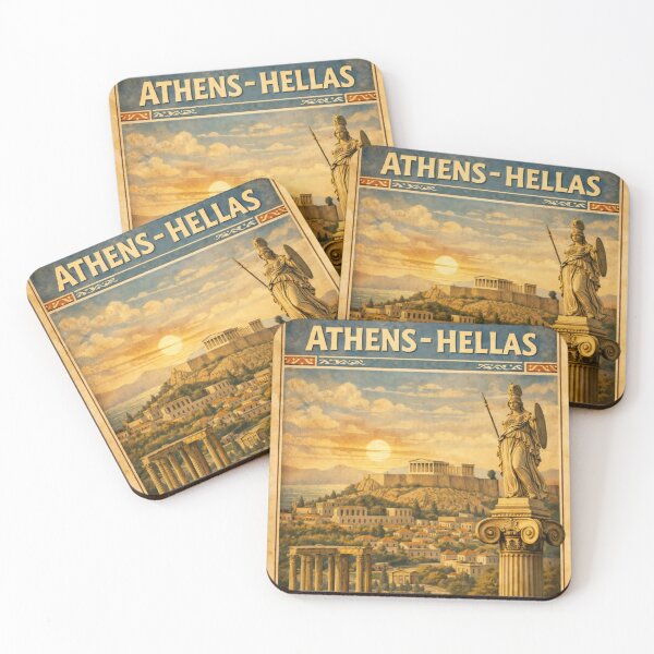 Item preview, Athens HELLAS Vintage Travel Poster Art designed and sold by mythographiaart.