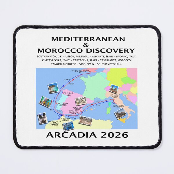 Item preview, P@O 2026 J606 MEDITERRANEAN & MOROCCO CRUISE MAP FULLY ILLUSTRATED ROUTE MAP designed and sold by stilgoe.