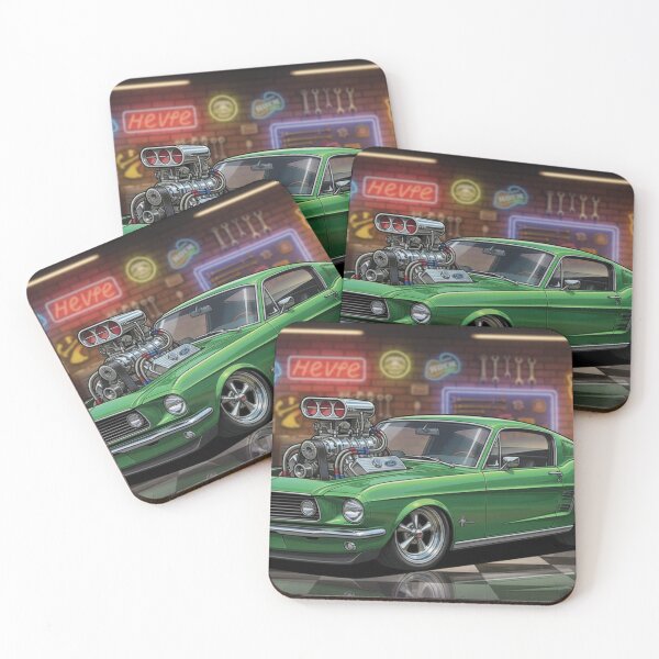 Item preview, 1967 Green Ford Mustang Supercharged – Cartoon Muscle Car Garage Art designed and sold by Random Designs.