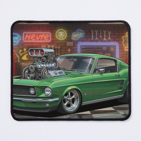 Item preview, 1967 Green Ford Mustang Supercharged – Cartoon Muscle Car Garage Art designed and sold by Random Designs.