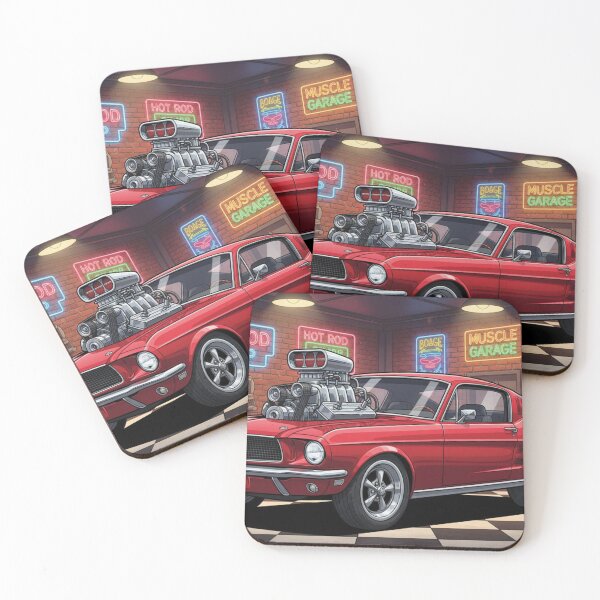 Item preview, 1967 Red Ford Mustang Supercharged – Cartoon Muscle Car Garage Art designed and sold by Random Designs.