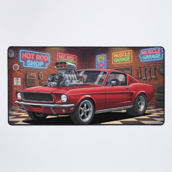 Item preview, 1967 Red Ford Mustang Supercharged – Cartoon Muscle Car Garage Art designed and sold by Random Designs.