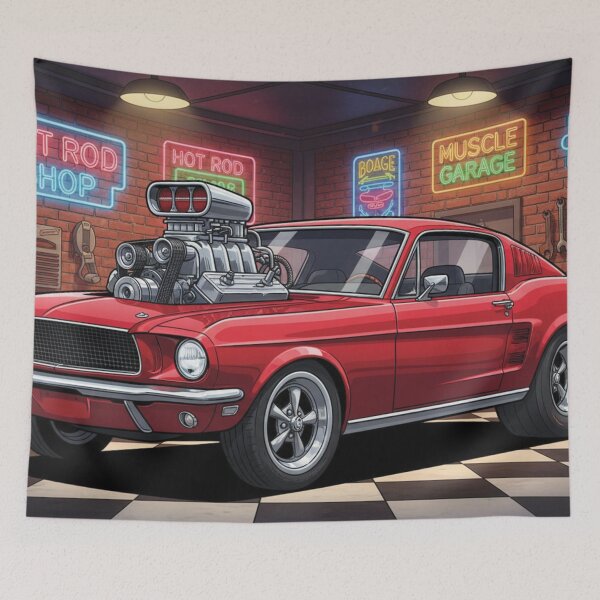Item preview, 1967 Red Ford Mustang Supercharged – Cartoon Muscle Car Garage Art designed and sold by Random Designs.