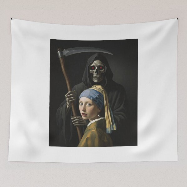 Item preview, Grim Reaper with Girl with a Pearl Earring - Dark Art Mashup designed and sold by Animal Xeno Circus.