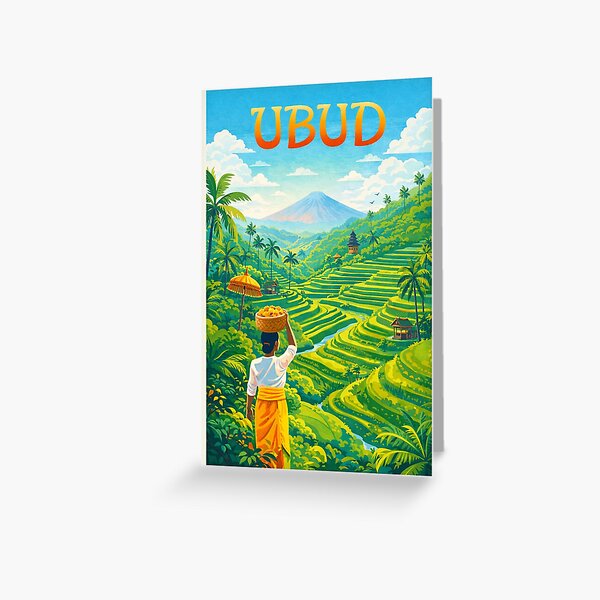 Ubud Bali Indonesia – Gianyar Regency, Tegalalang Rice Terraces and Mount Agung Greeting Card
