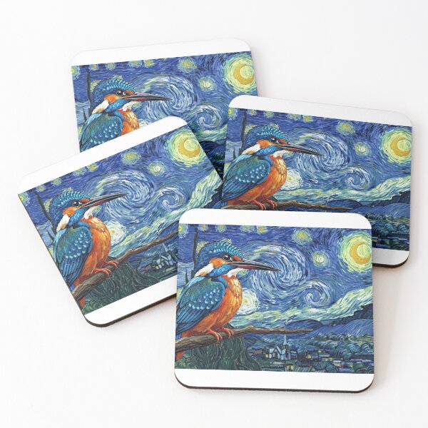 Item preview, Kingfisher on Starry Night - Van Gogh Inspired Bird Art designed and sold by Animal Xeno Circus.