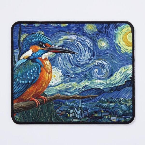 Item preview, Kingfisher on Starry Night - Van Gogh Inspired Bird Art designed and sold by Animal Xeno Circus.
