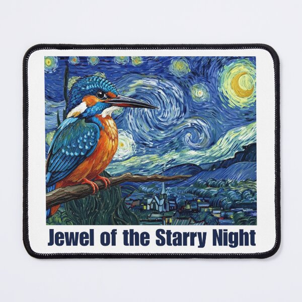 Item preview, Jewel of the Starry Night - Kingfisher on Van Gogh Art designed and sold by Animal Xeno Circus.