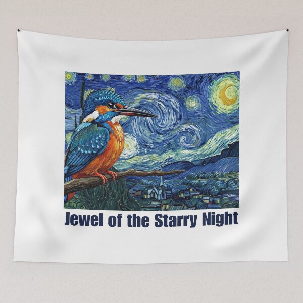 Item preview, Jewel of the Starry Night - Kingfisher on Van Gogh Art designed and sold by Animal Xeno Circus.