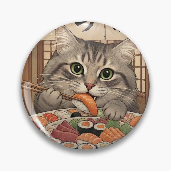 Item preview, Tabby cat devours massive sushi platter with chopsticks designed and sold by GymDzik.