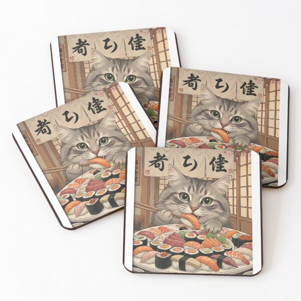 Item preview, Tabby cat devours massive sushi platter with chopsticks designed and sold by GymDzik.