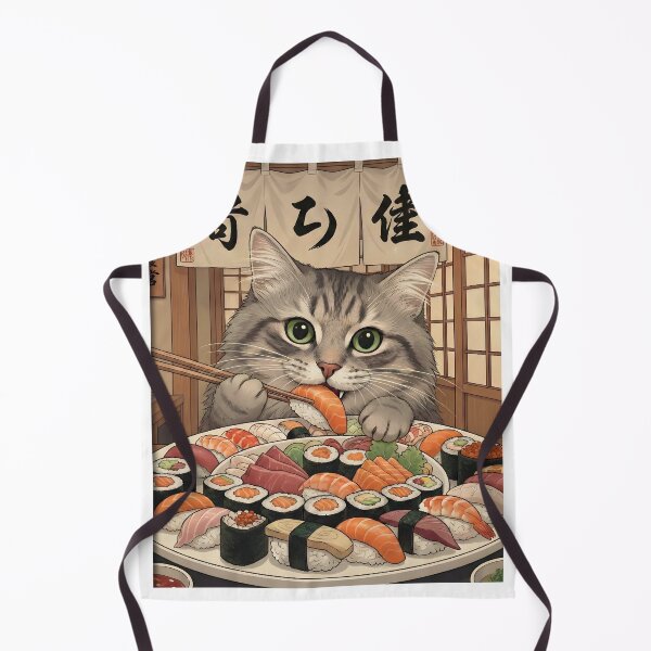 Item preview, Tabby cat devours massive sushi platter with chopsticks designed and sold by GymDzik.