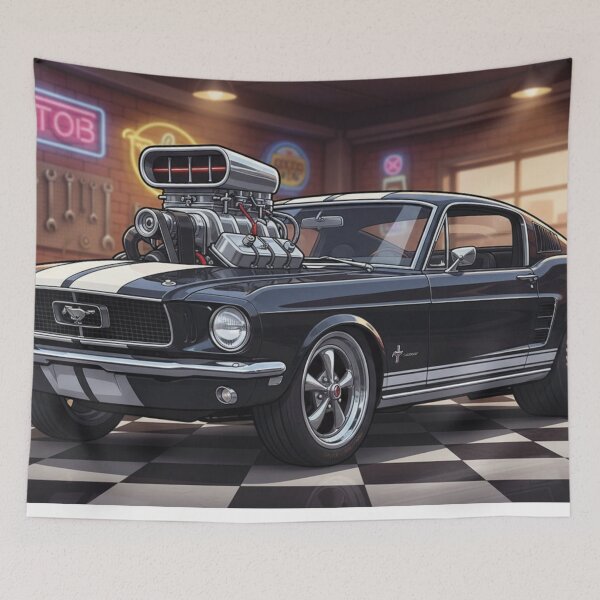 Item preview, 1967 Ford Mustang Black & White Stripe – Supercharged Muscle Car Art designed and sold by Random Designs.