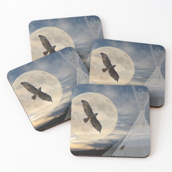 Item preview, Hawk, Moon, Teepee with a Overcast Sky designed and sold by AGMomsArt.