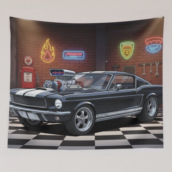 Item preview, 1967 Ford Mustang Black and White Stripe – Supercharged Muscle Car Art designed and sold by Random Designs.