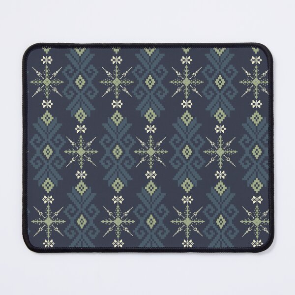 Item preview, Seamless tribal geometric textile pattern in navy blue and sage green with pixel ethnic motifs, inspired by traditional indigenous weaving. designed and sold by kasune-shop.