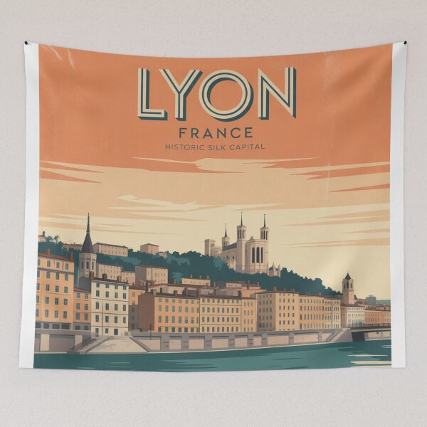 Item preview, Lyon France Vintage Travel Poster – Retro Fourvière Sunset Art Prin designed and sold by Timeless Design.